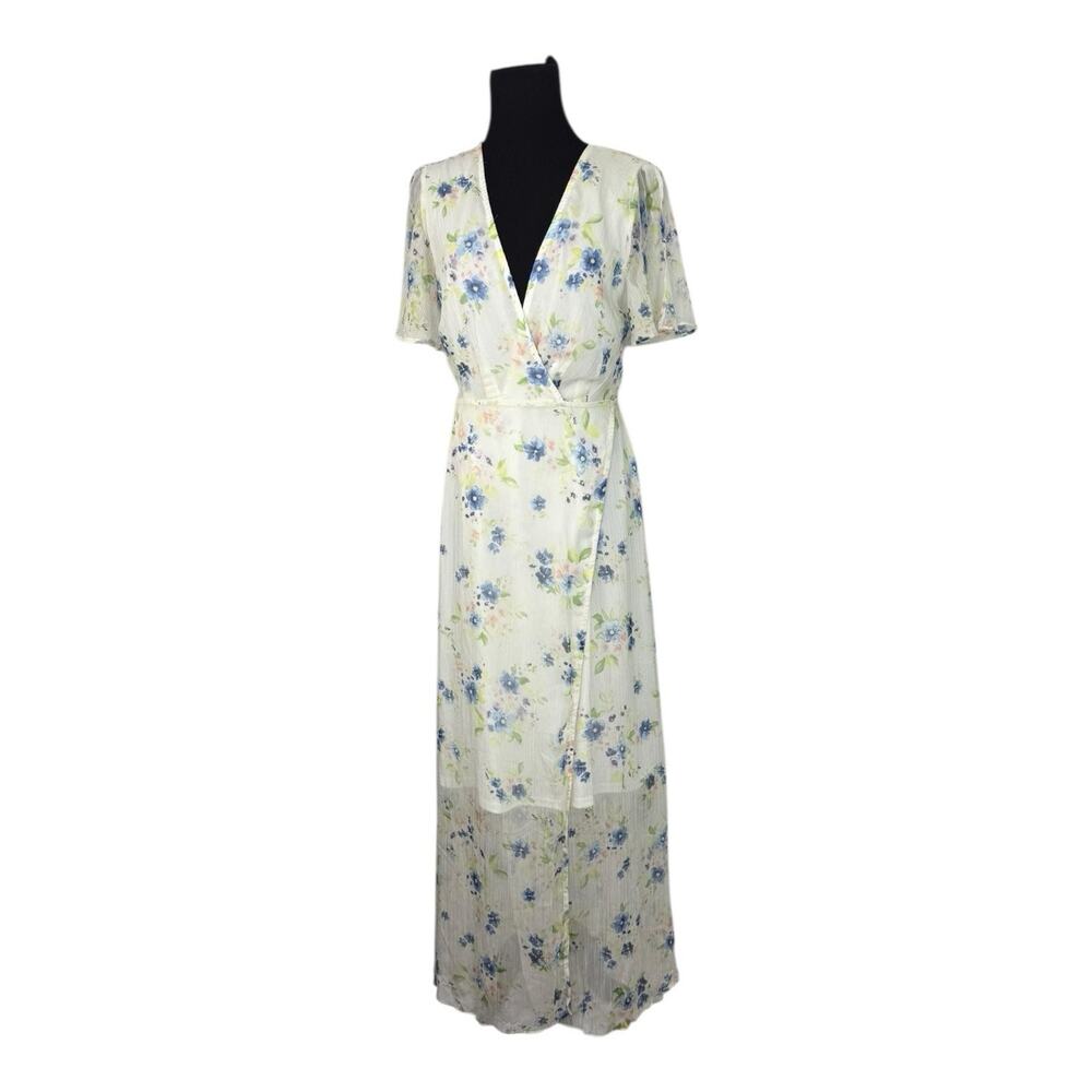 Altar'd State Maxi Wrap Cream Blue Floral Romantic Spring‎ Dress Size M EUC